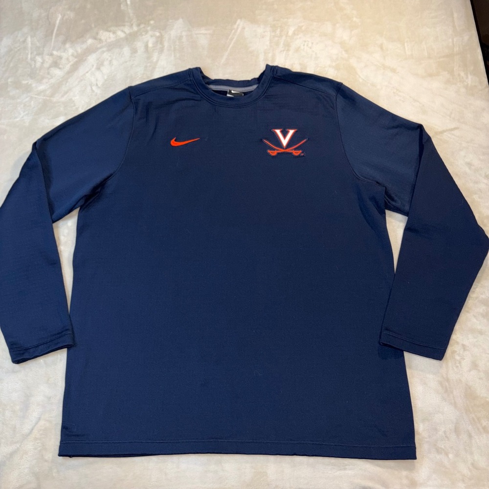 Nike Virginia Cavaliers UVA Navy Blue Long Sleeve Performance Crewneck Mens XL